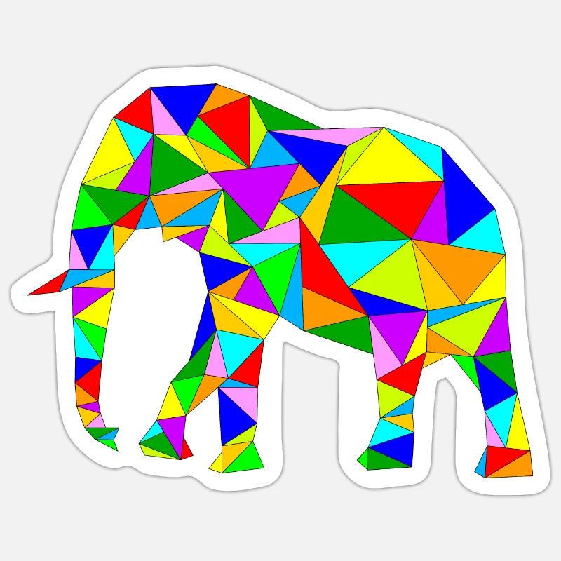 motley polygon elephant - Sticker size S (10 x 10 cm) - white matte