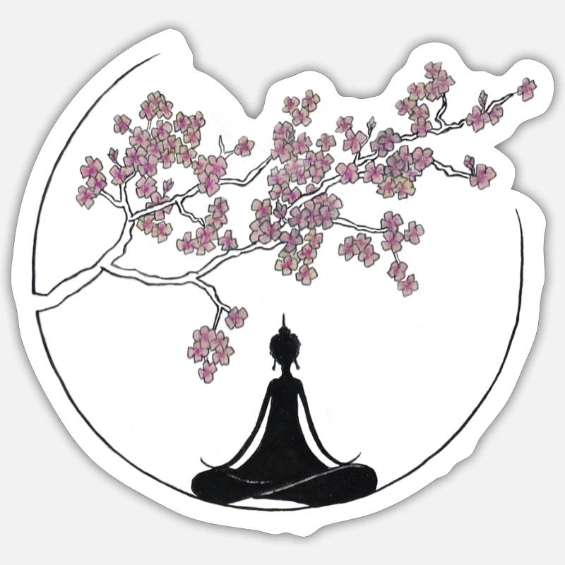 Blüte mit Buddha - Sticker Größe S (10 x 10 cm) - Mattweiß