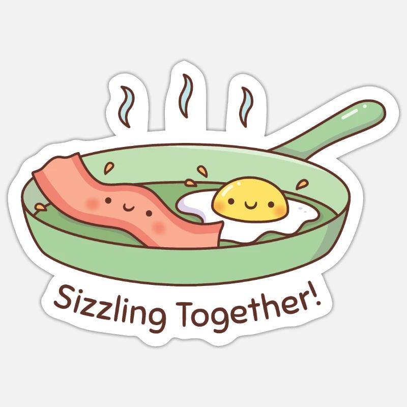 Doodle mignon oeuf et bacon grésillant ensemble Sticker taille S (10 x 10 cm)