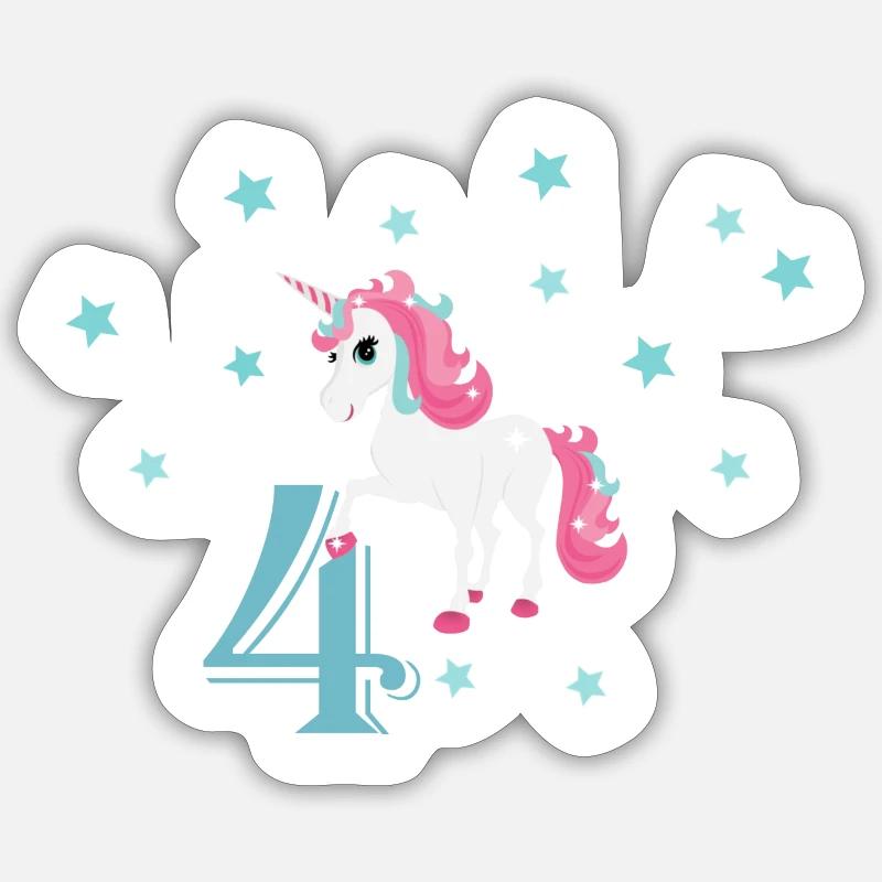Geburtstagsshirt 4 Jahre Einhorn Mädchen Geschenk - Sticker Größe S (10 x 10 cm) - Mattweiß