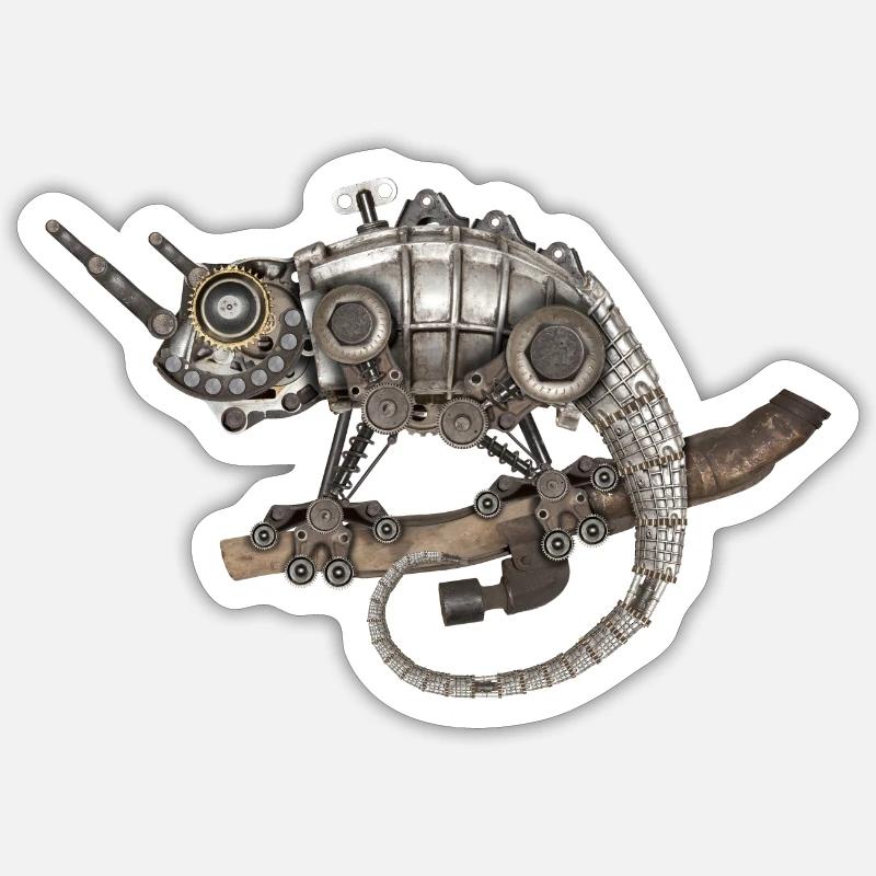 Steampunk Caméléon - Sticker taille S (10 x 10 cm) - blanc mat
