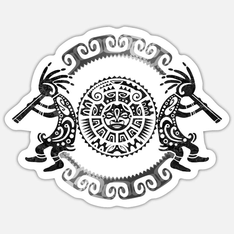 Kokopelli Duo - Mask - Circle 1 - Sticker Größe S (10 x 10 cm) - Mattweiß