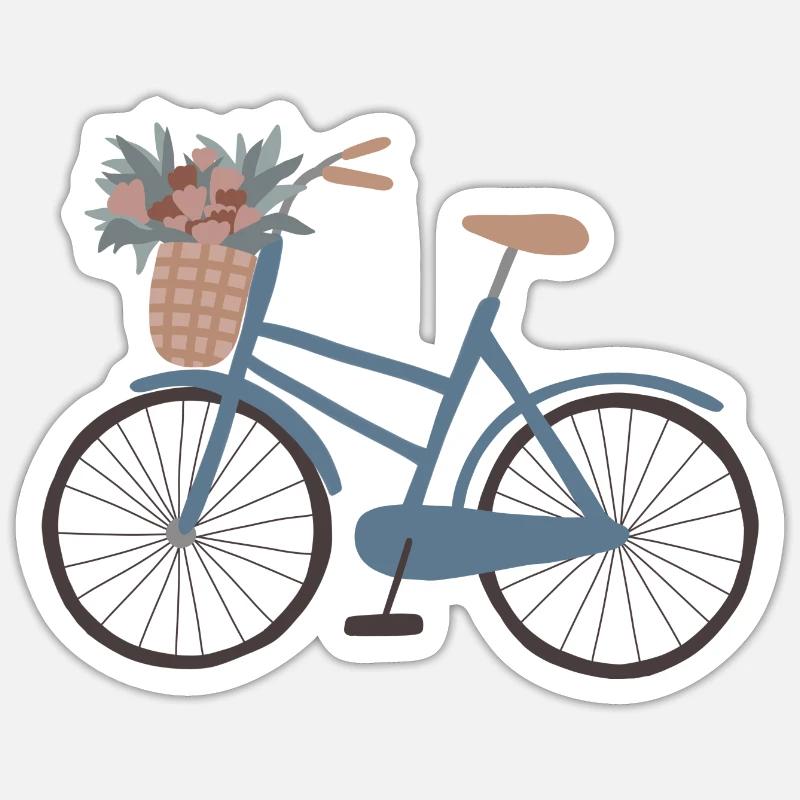 Vélo bleu avec panier de fleurs Sticker taille S (10 x 10 cm)