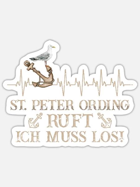 St. Peter-Ording ruft Herzschlag Nordfriesland - Sticker Größe S (10 x 10 cm) - Mattweiß
