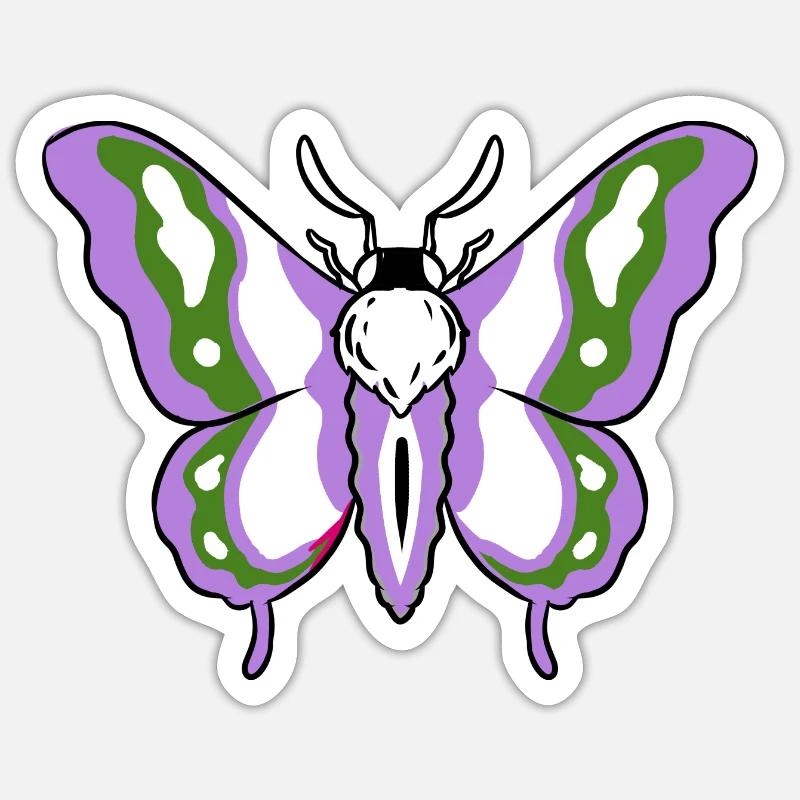 Genderqueer Pride Moth - Sticker taille S (10 x 10 cm) - blanc mat
