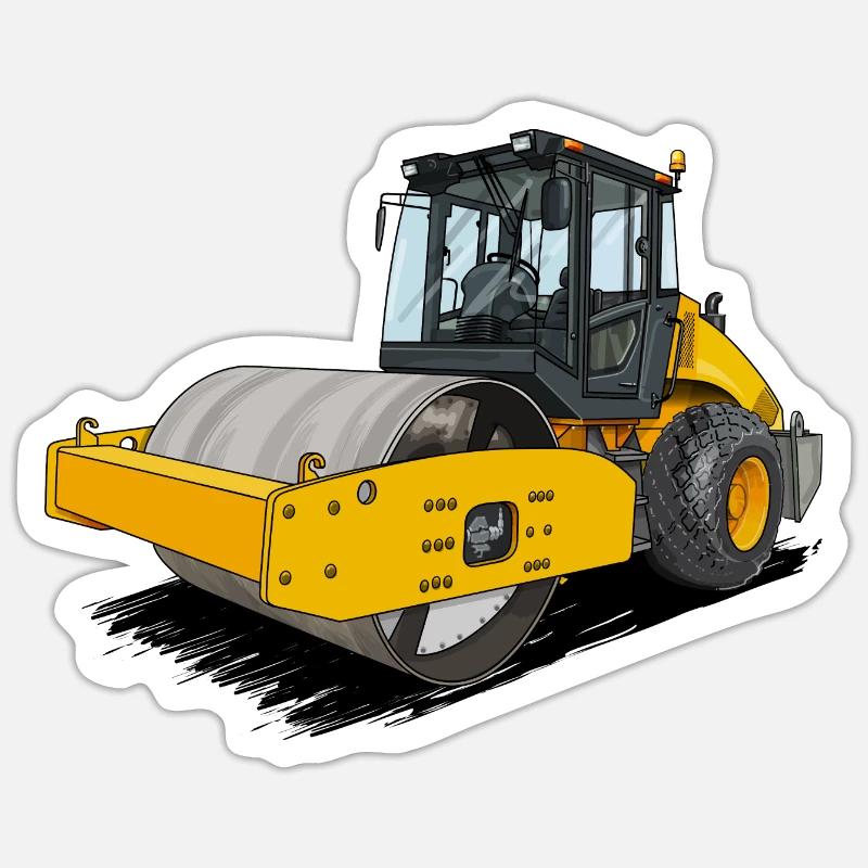 Roller in road construction - Sticker size S (10 x 10 cm) - white matte