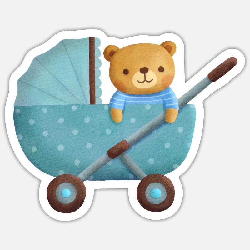 Cute Teddy Bear In Stroller Pram Sticker size S (10 x 10 cm)