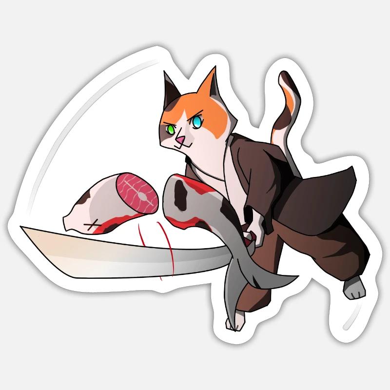 Chatmuraï - Sticker taille S (10 x 10 cm) - blanc mat