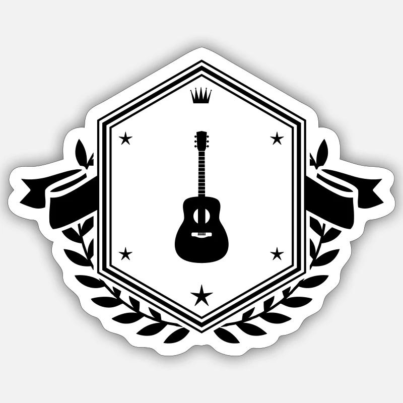 Gitarre Akustik wappen - Sticker Größe S (10 x 10 cm) - Mattweiß