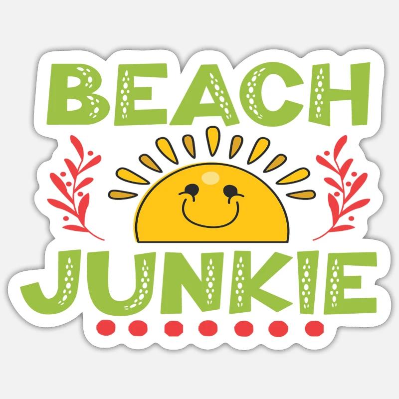 Junkie de la plage - Sticker taille S (10 x 10 cm) - blanc mat