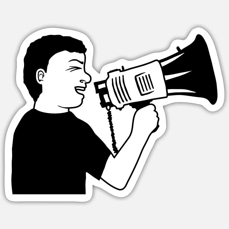 Mann wütend Demonstration Megafon Sticker Größe S (10 x 10 cm)