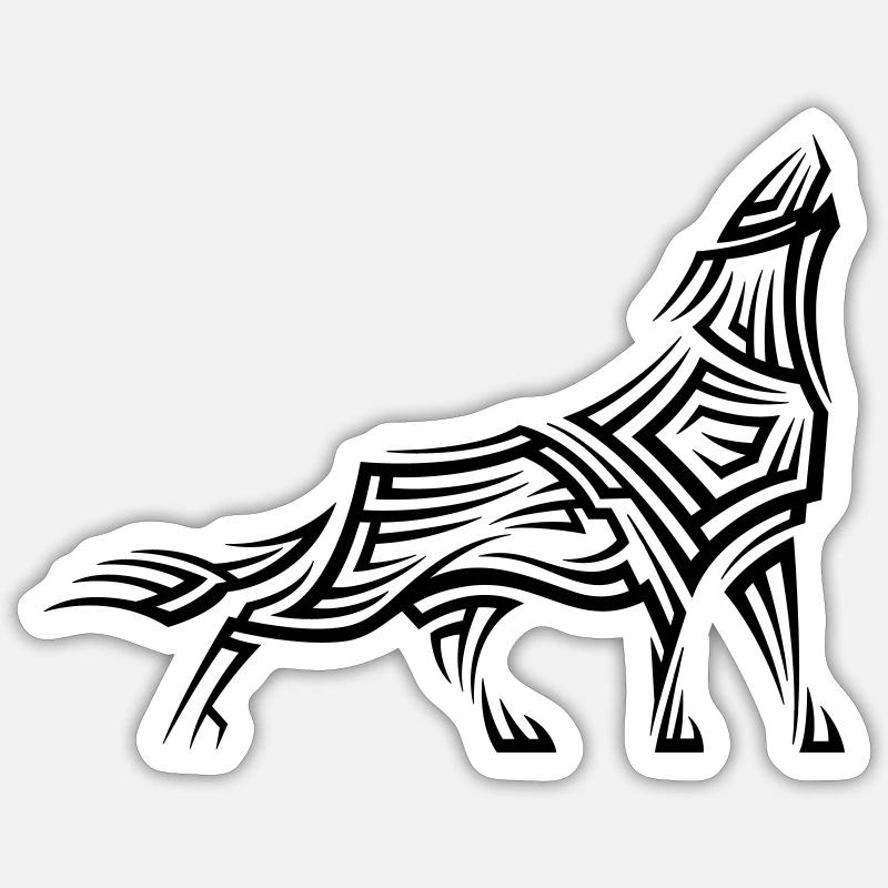 Wolf Tribal Tattoo - Sticker Größe S (10 x 10 cm) - Mattweiß