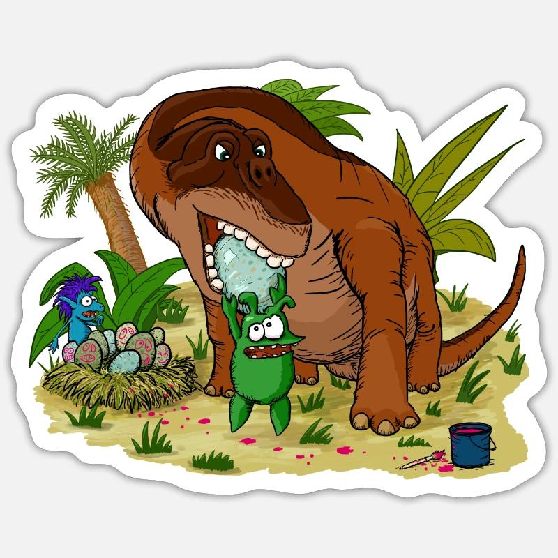 Harald und Wolfram versuchen Dino-Eier-Streich Sticker Größe S (10 x 10 cm)