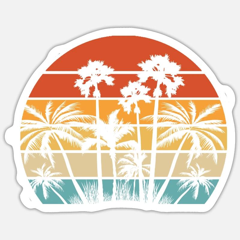 Palm Coconut Trees Beach Beach Retro - Sticker size S (10 x 10 cm) - white matte