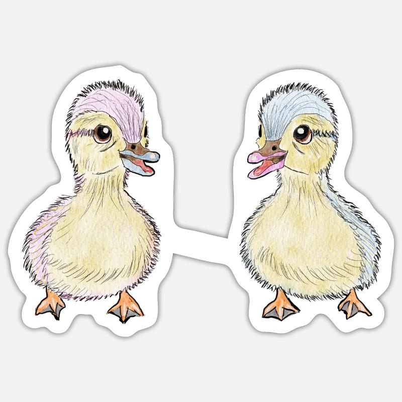 Deux petits canards - Sticker taille S (10 x 10 cm) - blanc mat