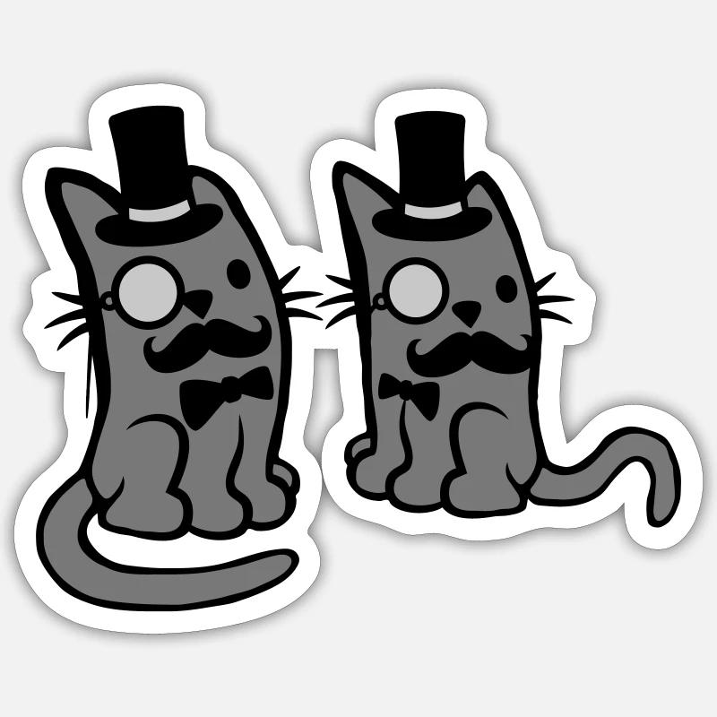 Hommes 2 Chats Amis - Sticker taille S (10 x 10 cm) - blanc mat