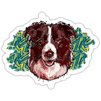 Tête de Border collie - En graffiti #1 - Sticker taille S (10 x 10 cm) - blanc mat - Devant