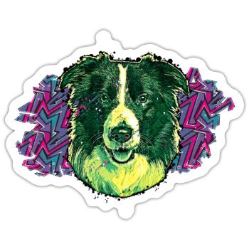 Tête de Border collie - En graffiti #3 - Sticker taille S (10 x 10 cm) - blanc mat - Devant