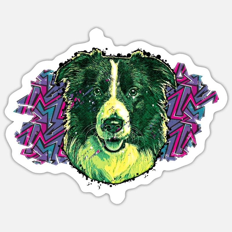 Tête de Border collie - En graffiti #3 - Sticker taille S (10 x 10 cm) - blanc mat
