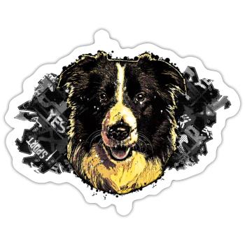Tête de Border collie - En graffiti #2 - Sticker taille S (10 x 10 cm) - blanc mat - Devant