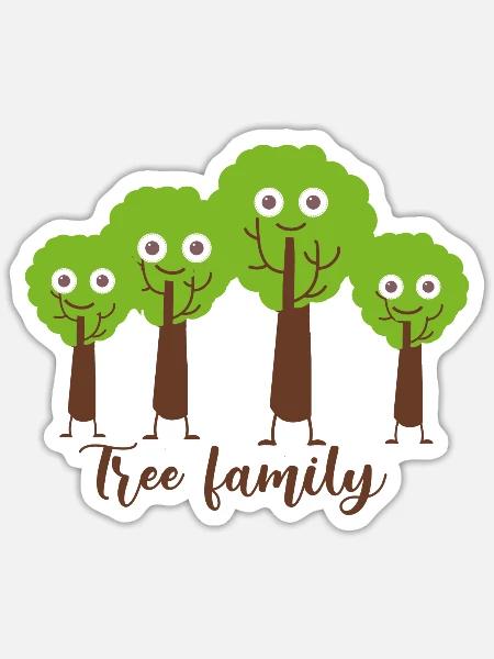 tree family,trees,family,comic - Sticker Größe S (10 x 10 cm) - Mattweiß
