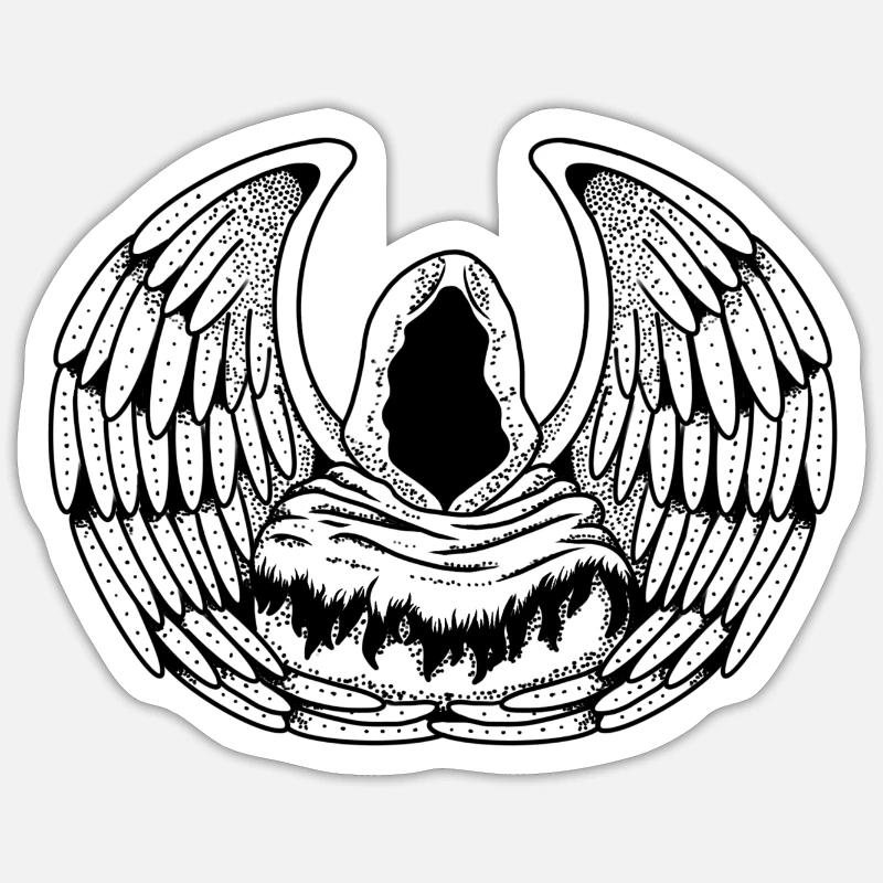 Erzengel | Todesengel | Sensenmann | Schwarz-Weiß Sticker Größe S (10 x 10 cm)