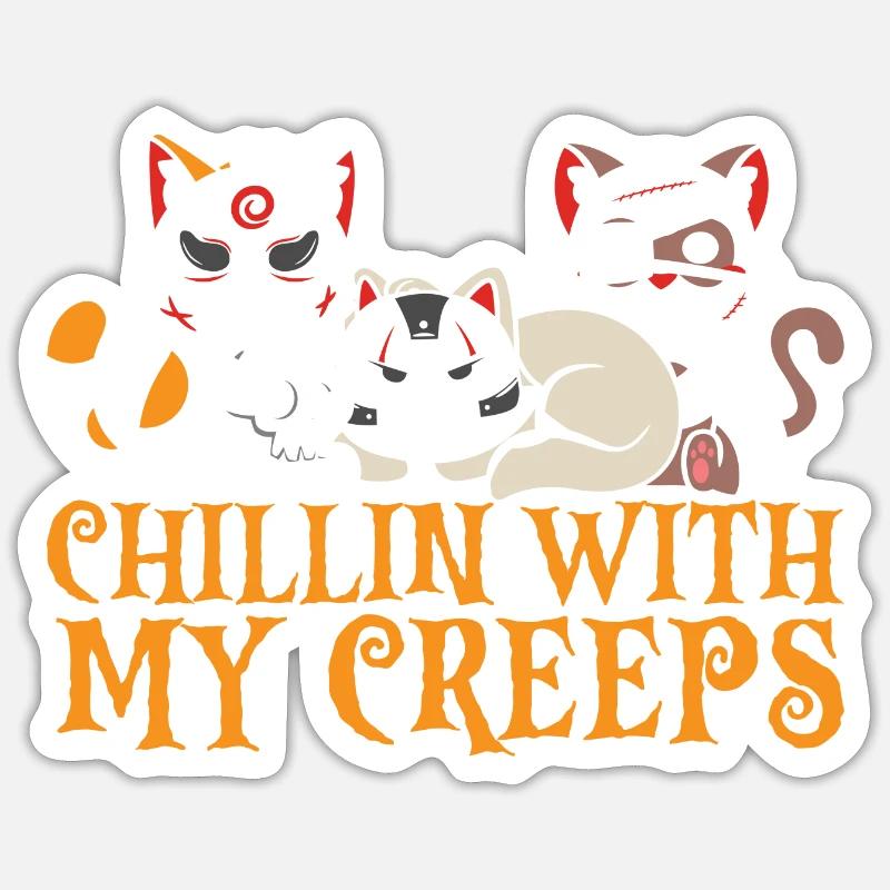 Sorcière chat d’Halloween - Sticker taille S (10 x 10 cm) - blanc mat