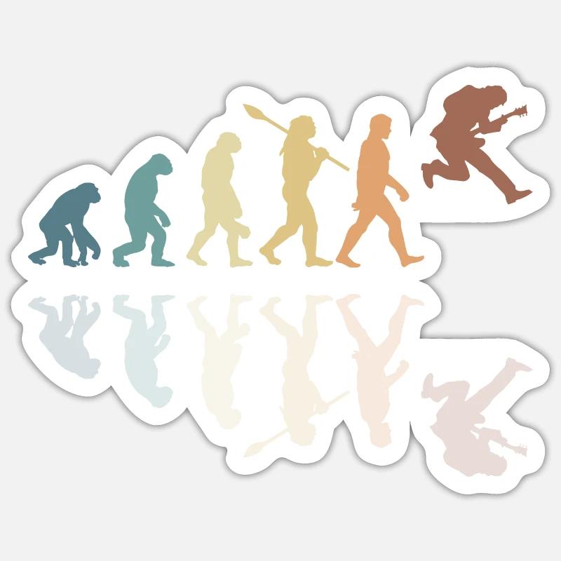 Human Evolution Guitar Band Retro Vintage - Sticker Größe S (10 x 10 cm) - Mattweiß