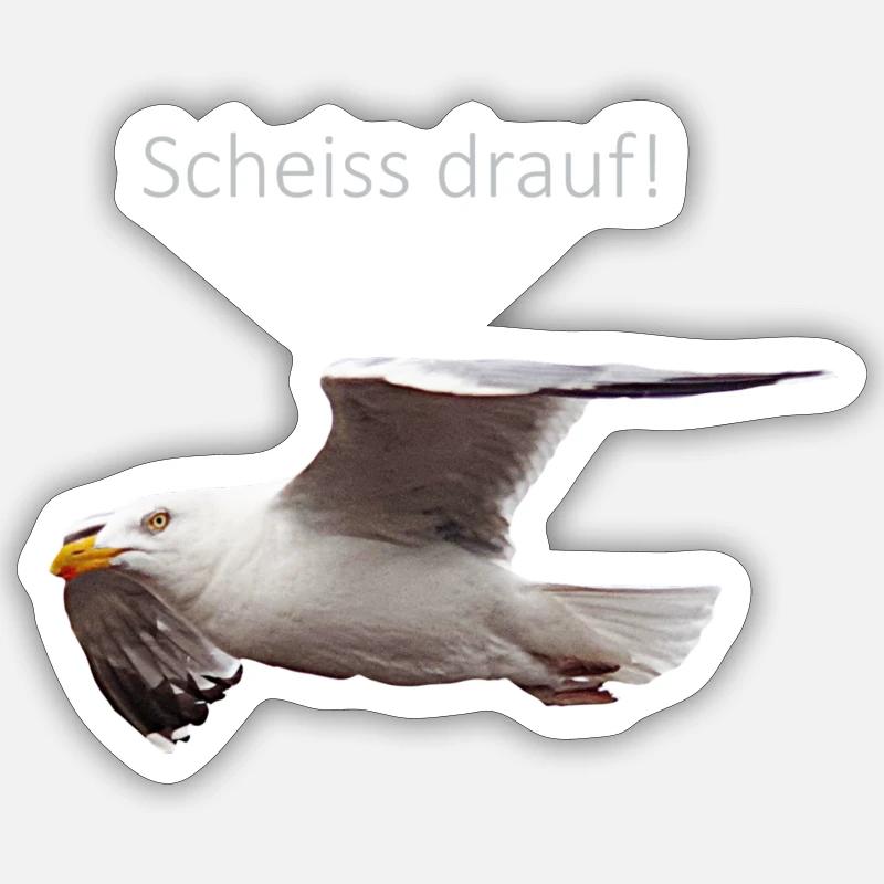 Möwe im Flug Spruch - Sticker Größe S (10 x 10 cm) - Mattweiß