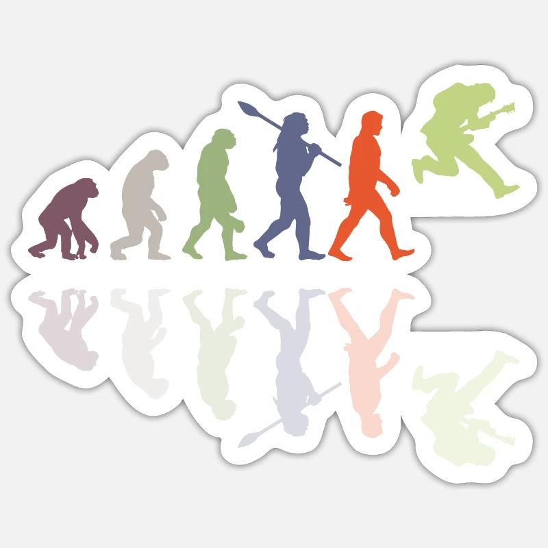 Human Evolution Guitar Band Retro Vintage - Sticker Größe S (10 x 10 cm) - Mattweiß