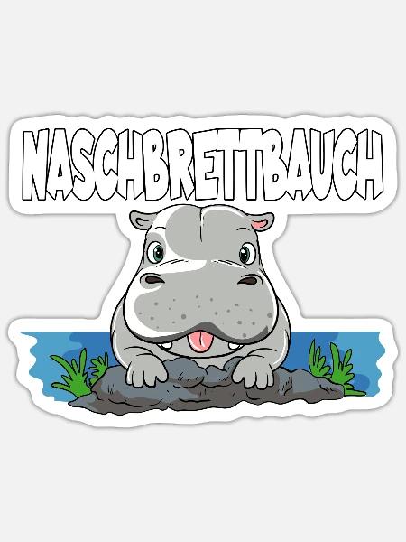 Naschbrettbauch Nilpferd Hippo - Sticker Größe S (10 x 10 cm) - Mattweiß