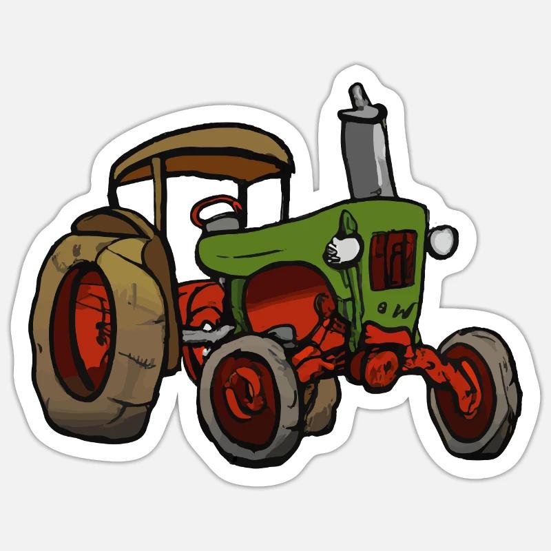 Alter Traktor Oldtimer Cartoon Geschenkidee Sticker Größe S (10 x 10 cm)