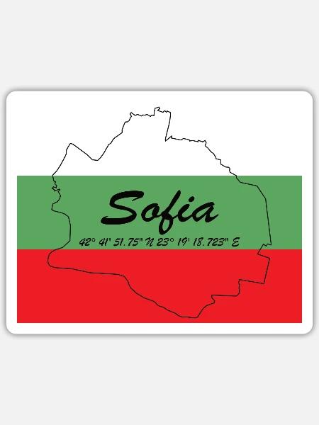 Sofia - Hauptstadt mit GPS & Flagge - Sticker Größe S (10 x 10 cm) - Mattweiß