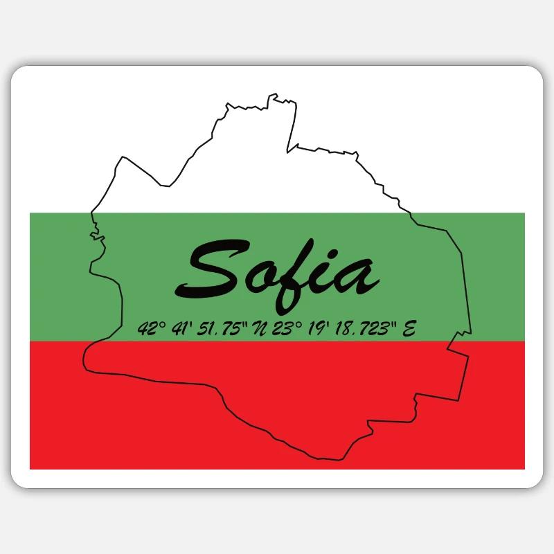 Sofia - Hauptstadt mit GPS & Flagge - Sticker Größe S (10 x 10 cm) - Mattweiß