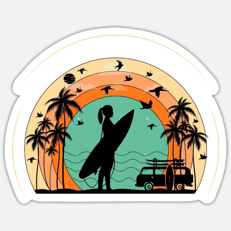 Surf retro sunset - Sticker size S (10 x 10 cm) - white matte