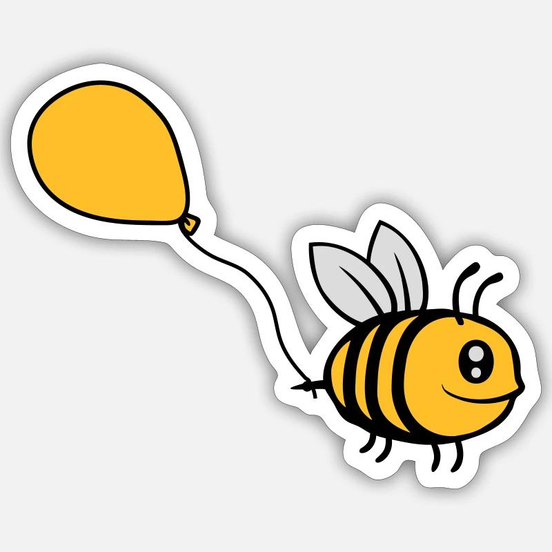 Glückliche Luftballon Biene Comic - Sticker Größe S (10 x 10 cm) - Mattweiß