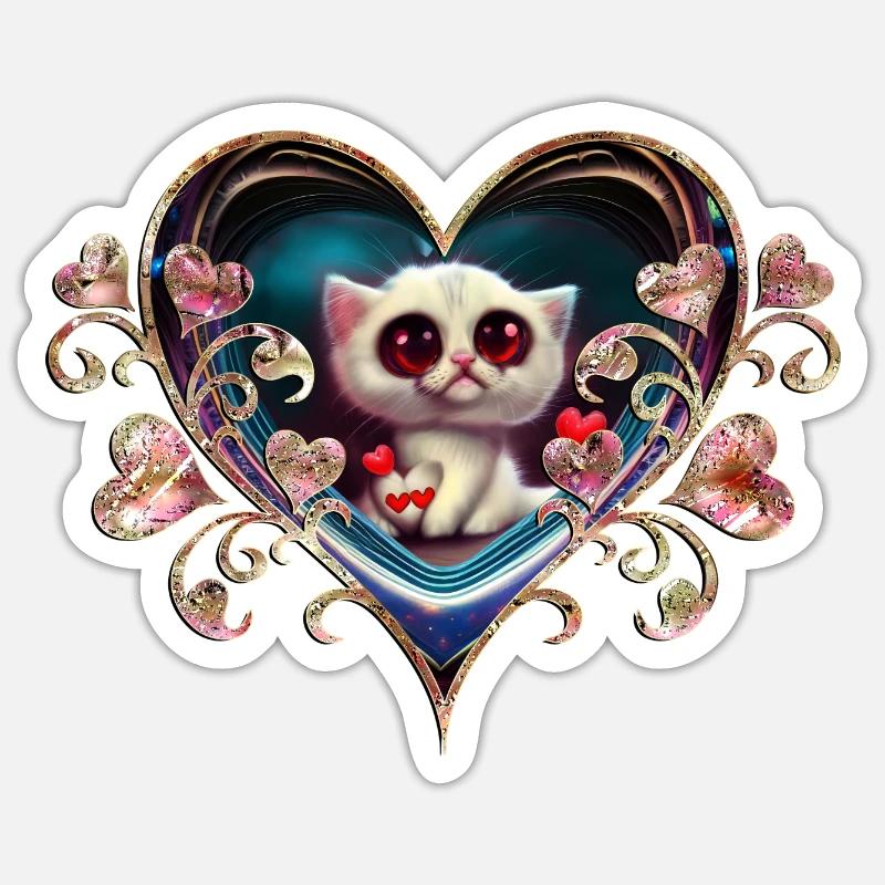 Valentinstag-Kätzchen - Sticker Größe S (10 x 10 cm) - Mattweiß