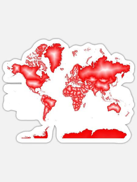 Rote Weltkarte mit weißem Zentrum - Sticker Größe S (10 x 10 cm) - Mattweiß