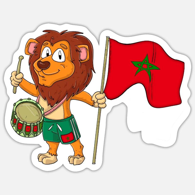 Lion avec le drapeau marocain - Sticker taille S (10 x 10 cm) - blanc mat