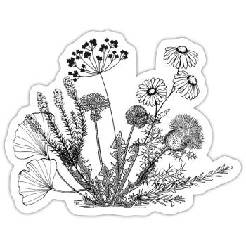 Bouquet of herbs black - Sticker size S (10 x 10 cm) - white matte - Front