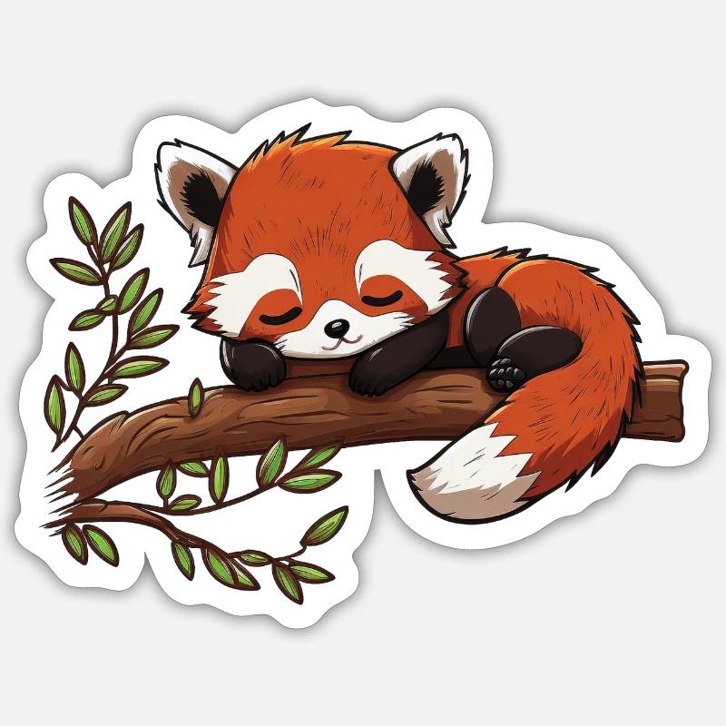 Le panda roux dort sur une chemise de sommeil d’animal de branche - Sticker taille S (10 x 10 cm) - blanc mat