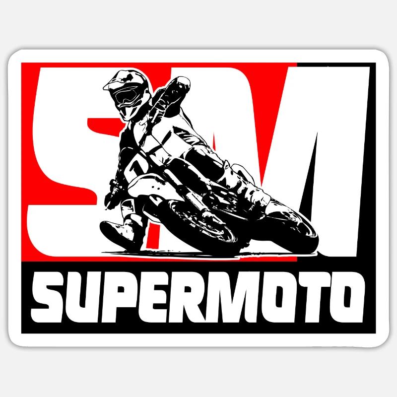 Supermotard - Sticker taille S (10 x 10 cm) - blanc mat