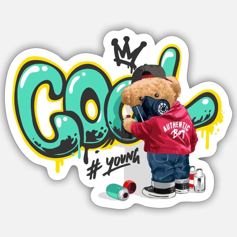 Teddybär Cool Design - Sticker Größe S (10 x 10 cm) - Mattweiß