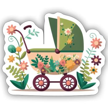 Flowery stroller 1 - Sticker size S (10 x 10 cm) - white matte - Front