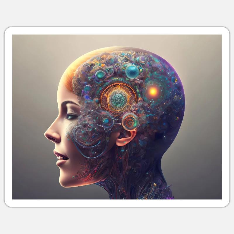 Mechanical head - Sticker size S (10 x 10 cm) - white matte