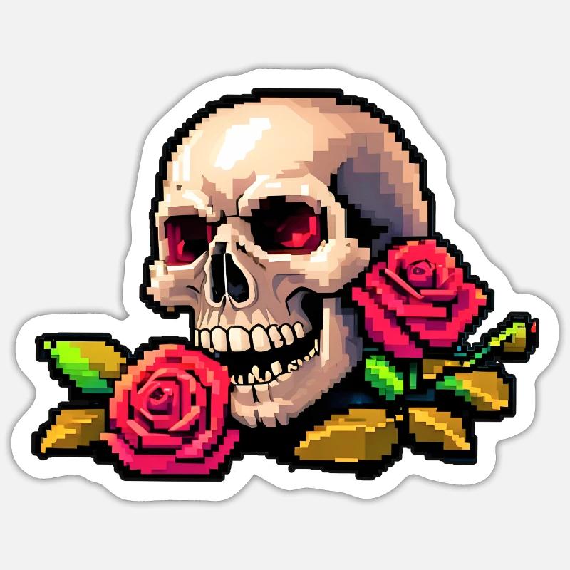8Bit Skull - Red eyes - Sticker size S (10 x 10 cm) - white matte