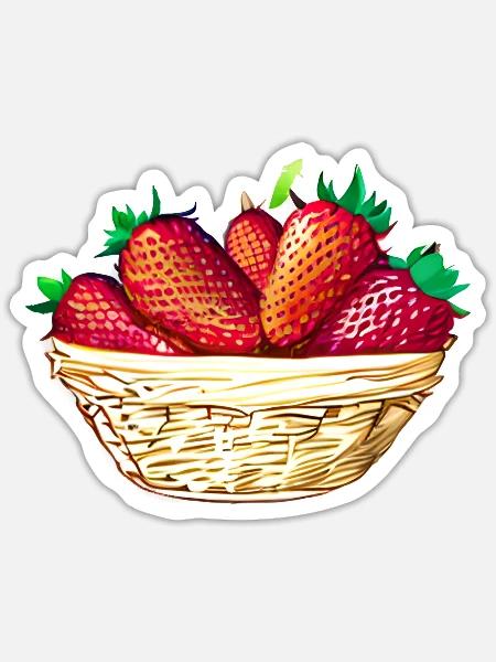 Erdbeeren Erdbeere Korb Erdbeerfeld - Sticker Größe S (10 x 10 cm) - Mattweiß
