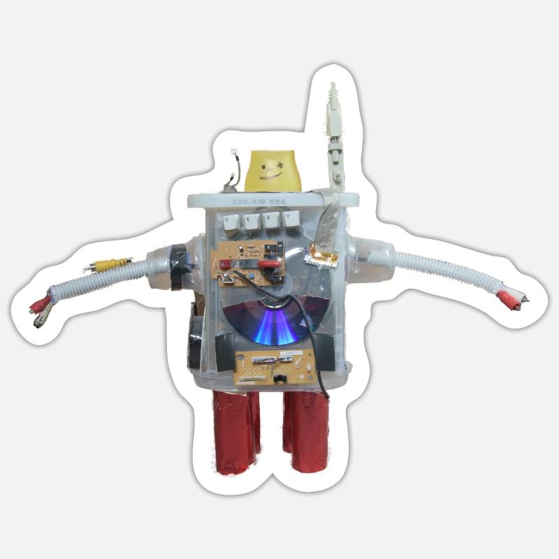 Small self-made robot from recycled materials Sticker size S (10 x 10 cm)