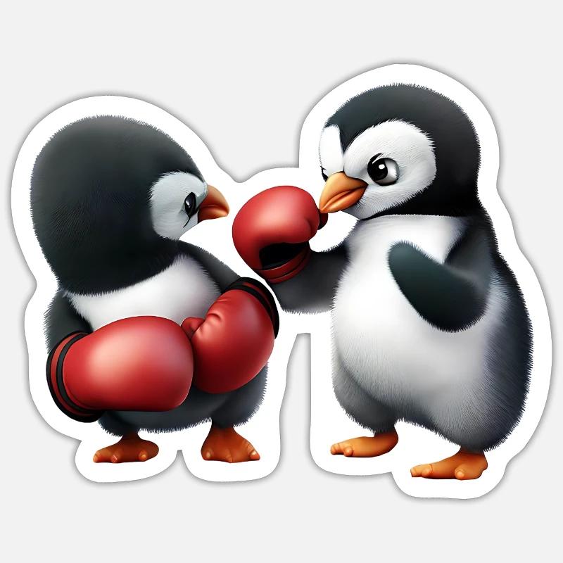 Pinguin Boxkampf - Sticker Größe S (10 x 10 cm) - Mattweiß