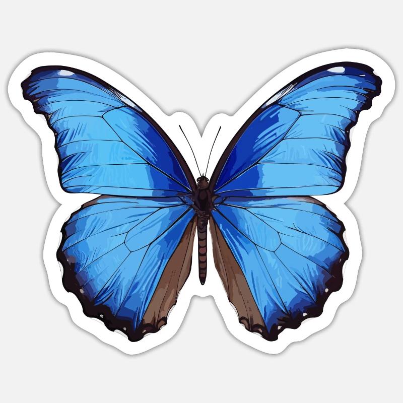 Morpho Papillon Bleu - Sticker taille S (10 x 10 cm) - blanc mat